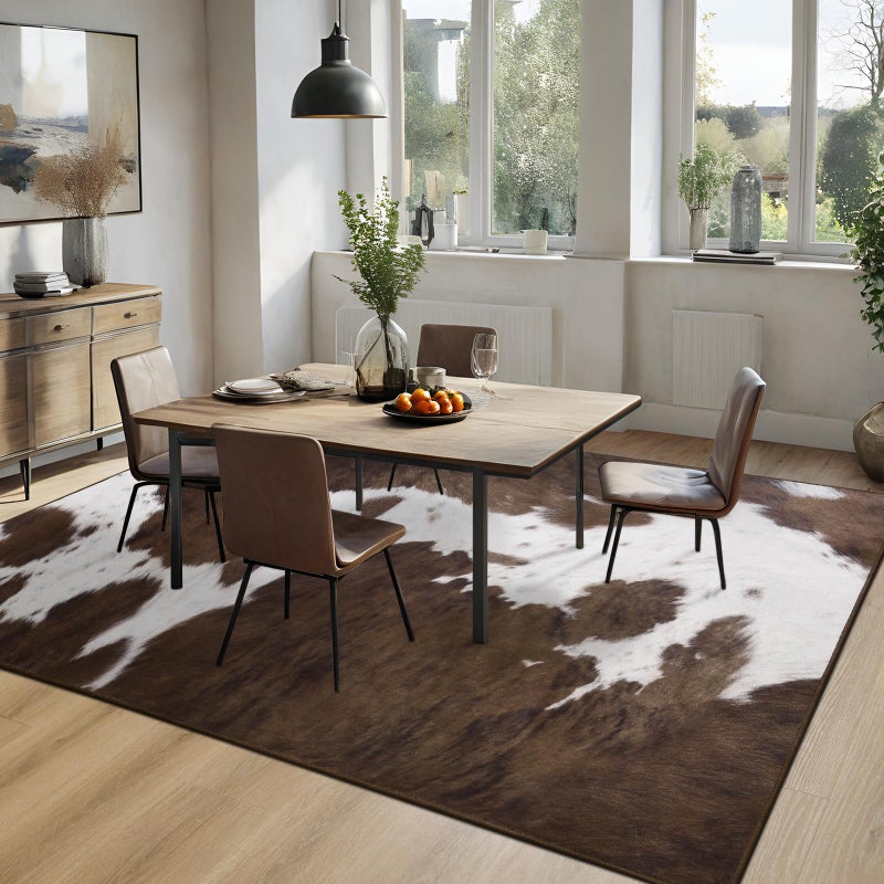 DweIke Washable Area Rugs for Living Room, 4x6 Soft Bedroom Rugs, Cowhide Print Non-Slip Animal Rug, Stain Resistant Throw Carpet for Office Nursery Dining Room Western Home Decor, Brown - Image 4