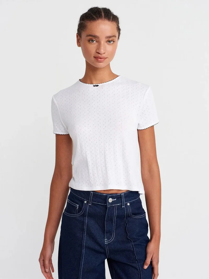 ديلفين DILVIN Women's Ribbed Crop T-Shirt