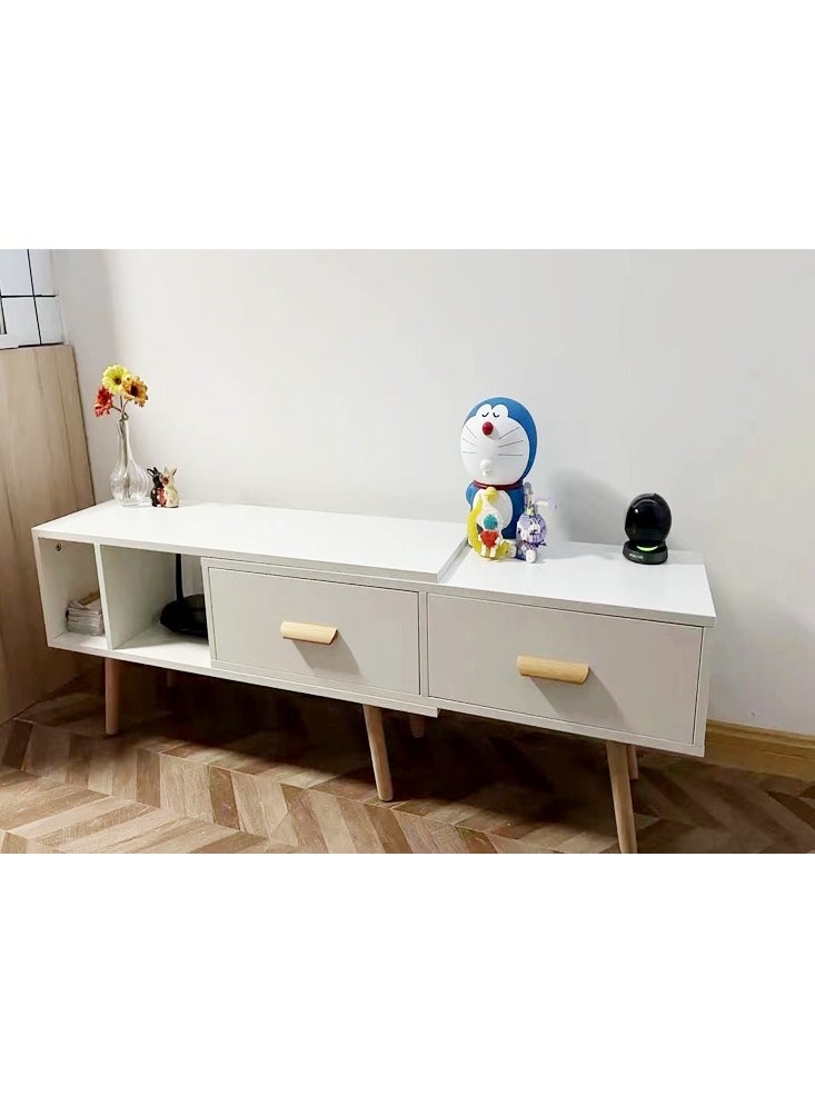 fashionhome Modern Upgraded Minimalist Design Retractable Length TV Cabinet Drawers Storage Rack Home Floor Cabinet Small Apartment Bedroom Nordic Table 15mm Thick Wood Furniture 198x30x40 cm  - Image 2