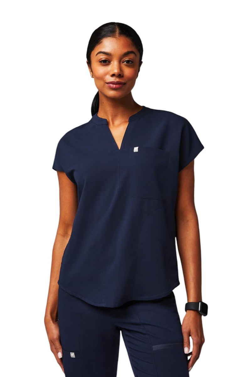 Fabletics Women's Evolve 3-Pocket Scrub Top with an Oversized Fit - MotionTech, 4-Way Stretch, Wrinkle-Resist, Anti-Shrink, L, Navy - Image 1