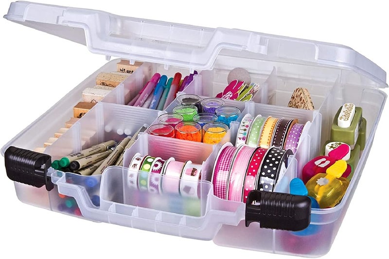 ArtBin 6961AB Quick View Deep Base Carrying Case with Removable Dividers, Portable Art & Craft Storage Box, 15", Clear - Image 1