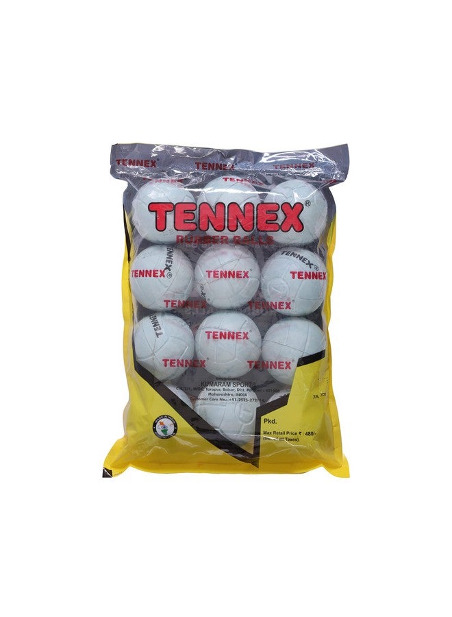 Tennex كرة كريكيت مطاطية TENNEX - لون أبيض | مصنوعة من المطاط للبطولات وكريكيت الشوارع والتدريب (عبوة من 12) - Image 2