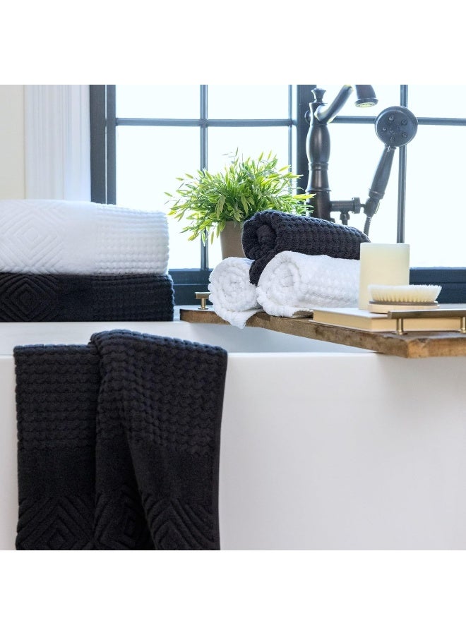TexereSilk Texere 100 Organic Cotton Diamond Jacquard 700 GSM Luxury Bath Towel Sets  Ultra Soft and Absorbent Hotel and Spa Quality Diamond Black 2 Bath Towels - Image 3