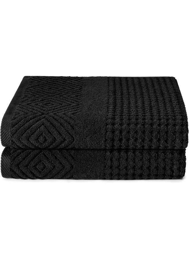 TexereSilk Texere 100 Organic Cotton Diamond Jacquard 700 GSM Luxury Bath Towel Sets  Ultra Soft and Absorbent Hotel and Spa Quality Diamond Black 2 Bath Towels - Image 5