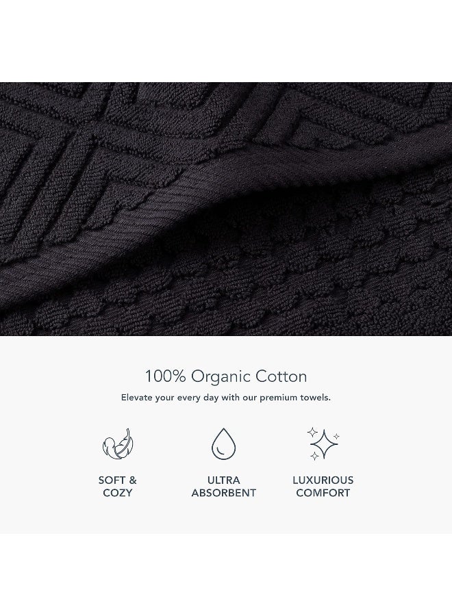 TexereSilk Texere 100 Organic Cotton Diamond Jacquard 700 GSM Luxury Bath Towel Sets  Ultra Soft and Absorbent Hotel and Spa Quality Diamond Black 2 Bath Towels - Image 4