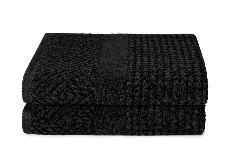 TexereSilk Texere 100 Organic Cotton Diamond Jacquard 700 GSM Luxury Bath Towel Sets  Ultra Soft and Absorbent Hotel and Spa Quality Diamond Black 2 Bath Towels - Image 1