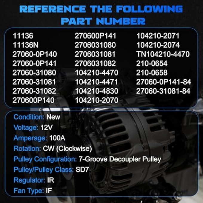YOMALL Alternators 11136 for 2005-2018 Avalon 3.5L, for 2007-2017 Camry 3.5L, for 2009-2012 RAV4 3.5L, for 2007-2009 RX350 3.5L, for 2009-2013 Venza 3.5L, for 2008-2013 Highlander 3.5L - Image 3