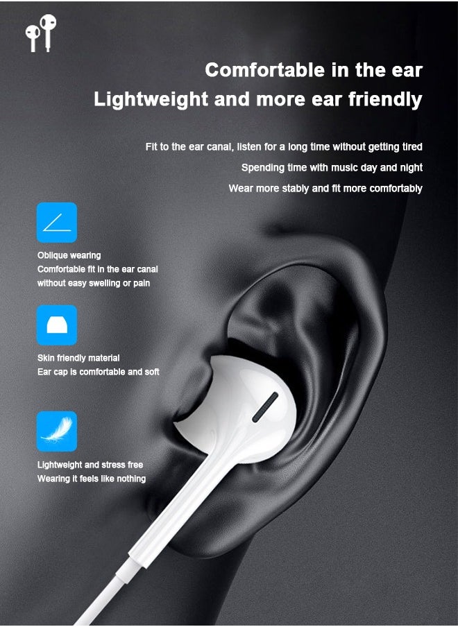 Ocean Lateral In-Ear Wired Headphone for iPhone, Apple EarPods with Lightning Connector, Built-in Microphone & Volume Control, No Need Bluetooth Compatible with iPhone14/13/12/SE/11/XR/XS/X/8/7, White  - Image 3