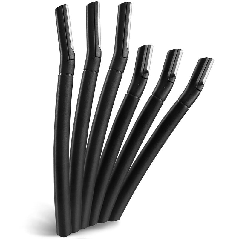 6 PCS Eyebrow Razor Set Face Razor for Women and Men Multipurpose Dermaplaning Tool Eyebrow Hair Trimmer Face Shaver with Protective Cover 3 Pcs Long Handles and 3 Pcs Short Handles Black