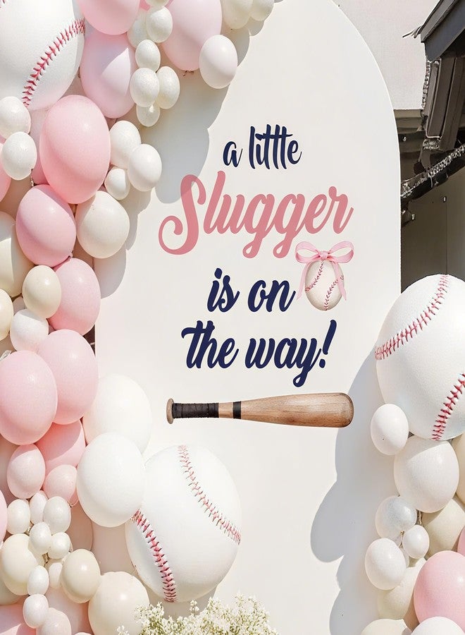 Dvehdbay Baseball Baby Shower Decorations - A Little Slugger Is on the Way Decal, Baseball Theme Sign for Balloons Arch Backdrop, A Little Slugger Is on the Way Baby Shower Decorations, Girl Gender Reveal Sign - Image 1