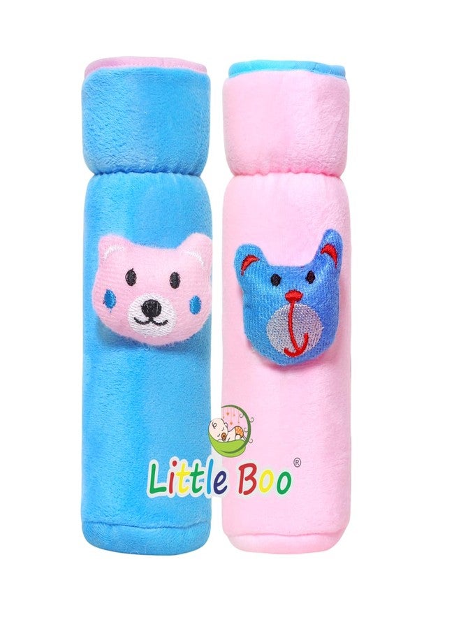 Little Boo Soft Plush Stretchable Baby Feeding Bottle Cover with Easy to Hold Strap | Cute Design Valvet Pack of 2 (Blue and Pink Narrow Neck Fits Upto 250ml)