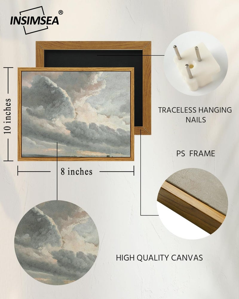 InSimSea Framed Canvas Wall Art, Vintage Decor with Clouds and Sunset Classical Paintings, Farmhouse Wall Art for Office, Home, Bedroom, Bathroom - 8x10 - Image 3