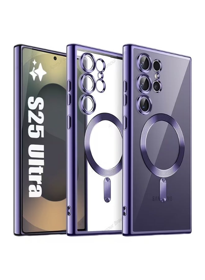 YoYoTech Samsung Galaxy S25 Ultra Magnetic Case, Luxury Plating Design Case with Camera Lens Protection Clear Back Sides Soft TPU Bumper for Samsung Galaxy S25 Ultra 6.8” - Purple - Image 1