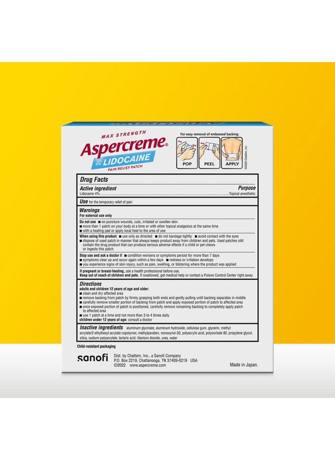 Aspercreme - Max Strength Lidocaine Pain Relief Patch (5 Count) for Back Pain, Odor Free Pain Patches - Image 1