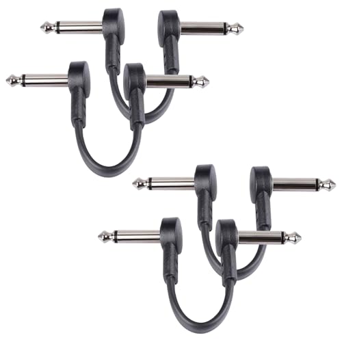 GOGHOST 3 Inch Guitar Patch Cables 4 Pack, 1/4" TS Right Angle Effect Pedal Flat Cables, Pedal Board Patch Cables, Black - Image 1
