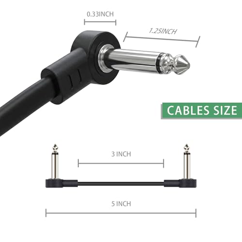 GOGHOST 3 Inch Guitar Patch Cables 4 Pack, 1/4" TS Right Angle Effect Pedal Flat Cables, Pedal Board Patch Cables, Black - Image 3