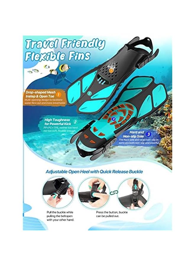 Arabest Mask Fins Snorkel Set, Snorkeling Gear for Adults, Panoramic View Snorkel Mask Anti-Fog, Adjustable Dive Flippers, Dry Top Snorkel and Travel Bag, Scuba Gear for Swimming Snorkeling Diving - Image 4