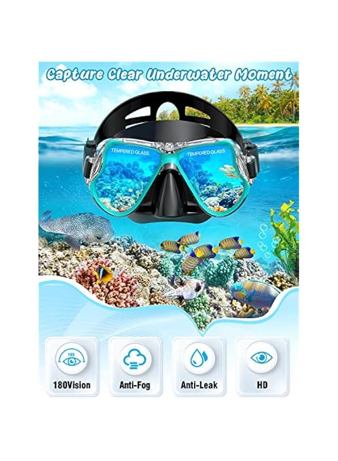 Arabest Mask Fins Snorkel Set, Snorkeling Gear for Adults, Panoramic View Snorkel Mask Anti-Fog, Adjustable Dive Flippers, Dry Top Snorkel and Travel Bag, Scuba Gear for Swimming Snorkeling Diving - Image 2