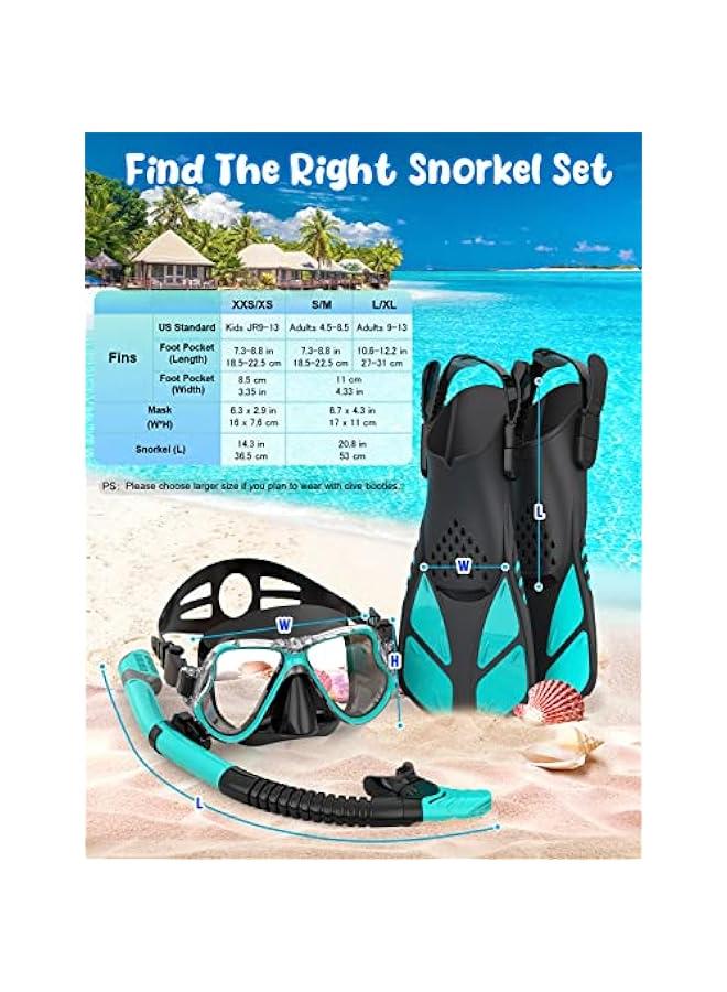 Arabest Mask Fins Snorkel Set, Snorkeling Gear for Adults, Panoramic View Snorkel Mask Anti-Fog, Adjustable Dive Flippers, Dry Top Snorkel and Travel Bag, Scuba Gear for Swimming Snorkeling Diving - Image 5