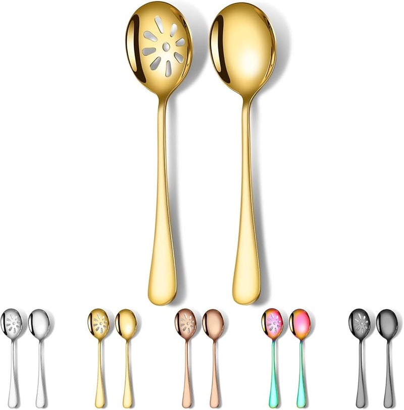 8 Piece Gold Stainless Steel Flatware Set Long Handle Soup Spoons Hot Pot Cutlery - Image 1