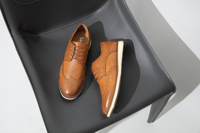 Vostey Men's Casual Dress Shoes Wingtip Oxfords Shoes Business Dress Shoes for Men (BMY617A Brown 11) - Image 2