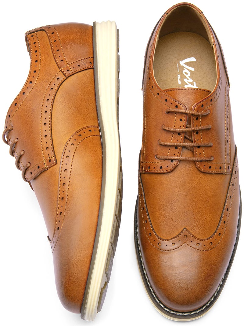 Vostey Men's Casual Dress Shoes Wingtip Oxfords Shoes Business Dress Shoes for Men (BMY617A Brown 11) - Image 4