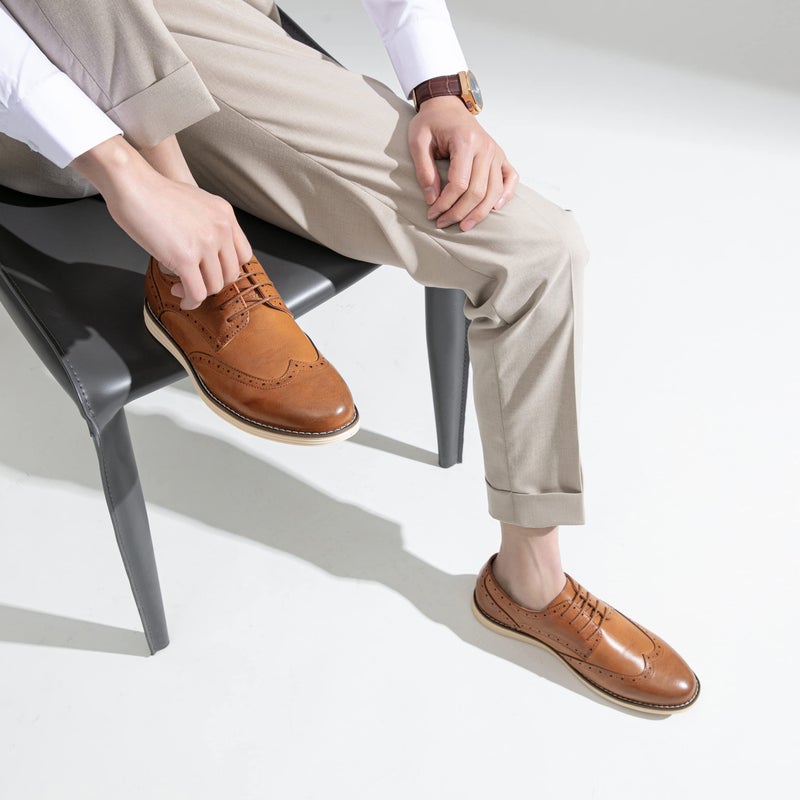 Vostey Men's Casual Dress Shoes Wingtip Oxfords Shoes Business Dress Shoes for Men (BMY617A Brown 11) - Image 3