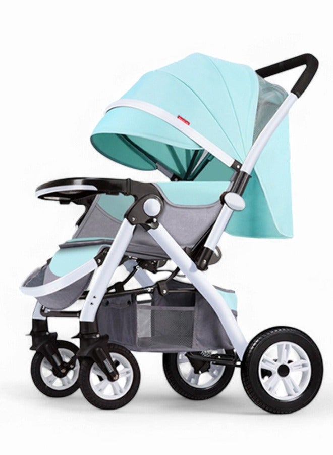 عربة أطفال فاخرة قابلة للطي - عربة سفر محمولة متعددة الوظائف للأطفال حديثي الولادة والرضع مع نظام تعليق بأربع عجلات