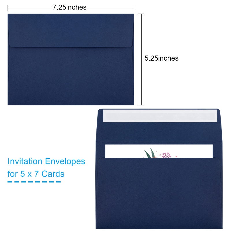 Joyberg 50 Packs 5x7 Envelopes A7 for Invitations, Printable Invitation Envelopes Self Seal for Weddings, Invitations, Photos, Greeting Cards, Mailing (Navy Blue) - Image 2