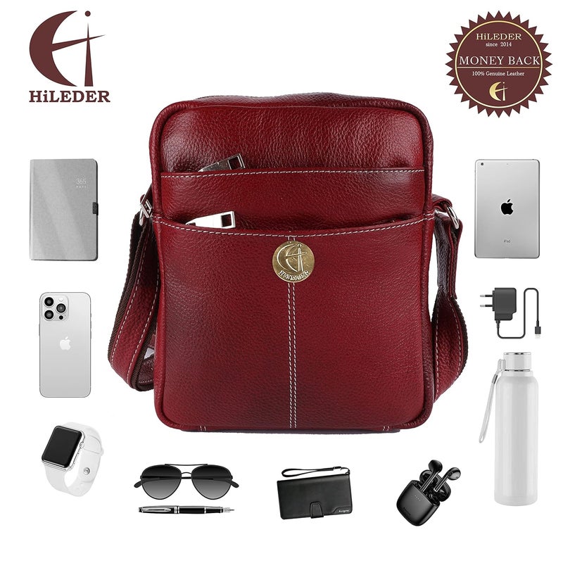 HiLEDER 100% Pure Genuine Leather Utility 7 inch Travel Office Ipad Tab Bag - Image 3