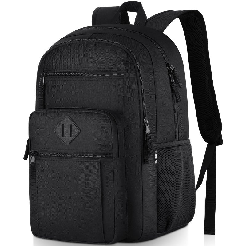 ZUBOND Unisex Black Backpack for School, Lightweight Boys Girls Backpack Fits 15.6 Inch Notebook, Water Bottle Pocket - Ideal for Teens, College Students, Adults - Image 1