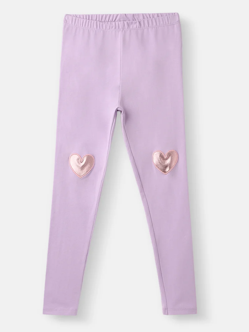Nautinati's Girls' Cotton Heart Appliqué Leggings