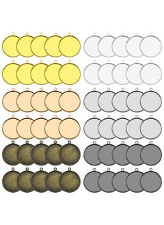Oubaka 60Pcs Round Blank Bezel Pendant Trays,Diy Round Pendant Tray Bezel Blanks Setting Cabochon Blank Base For Diy Jewelry Findings Making,Crafting Photo,Earring,Necklace,Pendant Making  - Image 1