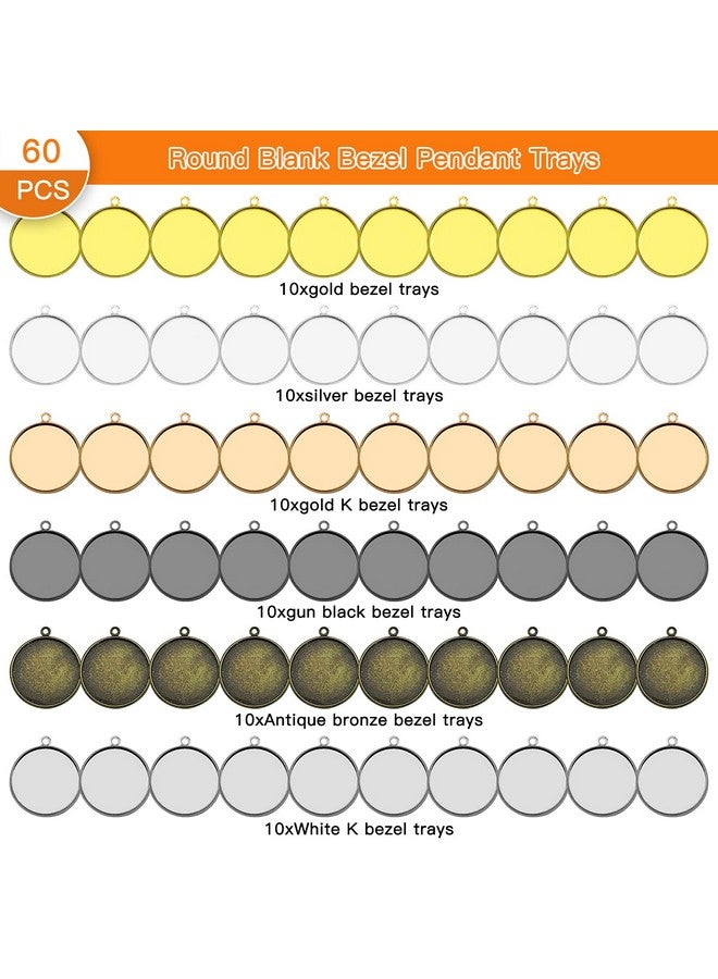 Oubaka 60Pcs Round Blank Bezel Pendant Trays,Diy Round Pendant Tray Bezel Blanks Setting Cabochon Blank Base For Diy Jewelry Findings Making,Crafting Photo,Earring,Necklace,Pendant Making - Image 2