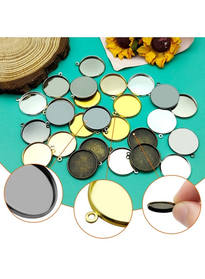 Oubaka 60Pcs Round Blank Bezel Pendant Trays,Diy Round Pendant Tray Bezel Blanks Setting Cabochon Blank Base For Diy Jewelry Findings Making,Crafting Photo,Earring,Necklace,Pendant Making - Image 5