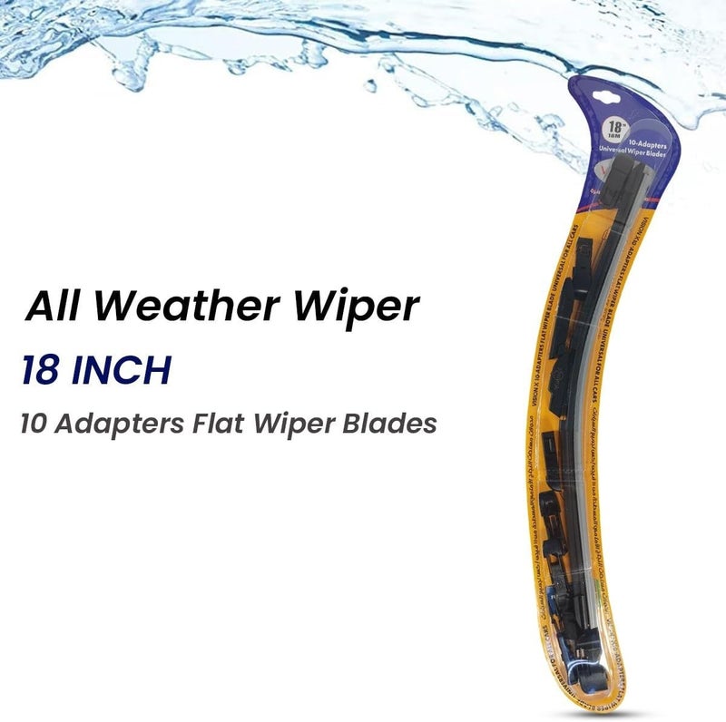 18" All-Weather Universal Flat Wiper Blade  with 10 Adapters – Frameless Windshield Wiper with Natural Rubber Edge, Streak-Free Silent Wiping, Corrosion-Resistant Metal Frame, Durable Automotive Wiper Blade for Cars, SUVs and Vans – 1 Piece - Image 3
