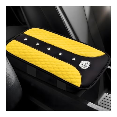 Yourkar Bling Crown Car Center Console Mats AntiSlip and Waterproof Crystal Car Armrest Pad Protector Universal Rustproof Armrest Decor Cushion for Cars SUVs Car Accessories Yellow - Image 1