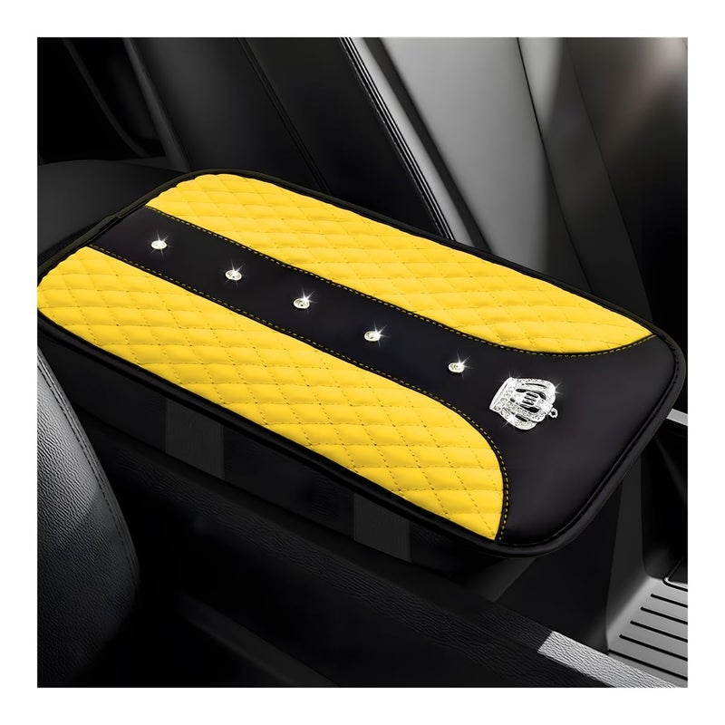 Yourkar Bling Crown Car Center Console Mats AntiSlip and Waterproof Crystal Car Armrest Pad Protector Universal Rustproof Armrest Decor Cushion for Cars SUVs Car Accessories Yellow - Image 3