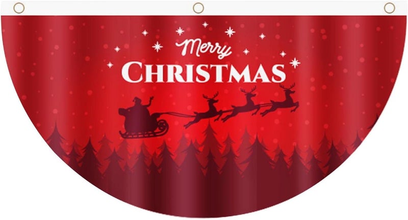 comfrt Christmas Flag Outdoor Bunting Flags Christmas Half Fan Flag Banner for Outdoor Christmas Party Garden Patio Decoration with Canvas Header and Metal Grommet for Christmas Banner - Image 1