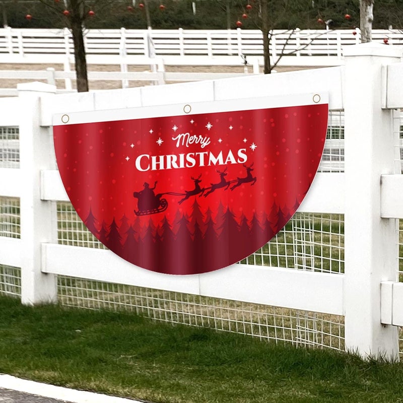 comfrt Christmas Flag Outdoor Bunting Flags Christmas Half Fan Flag Banner for Outdoor Christmas Party Garden Patio Decoration with Canvas Header and Metal Grommet for Christmas Banner - Image 4