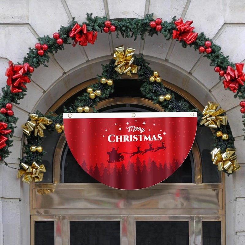 comfrt Christmas Flag Outdoor Bunting Flags Christmas Half Fan Flag Banner for Outdoor Christmas Party Garden Patio Decoration with Canvas Header and Metal Grommet for Christmas Banner - Image 2