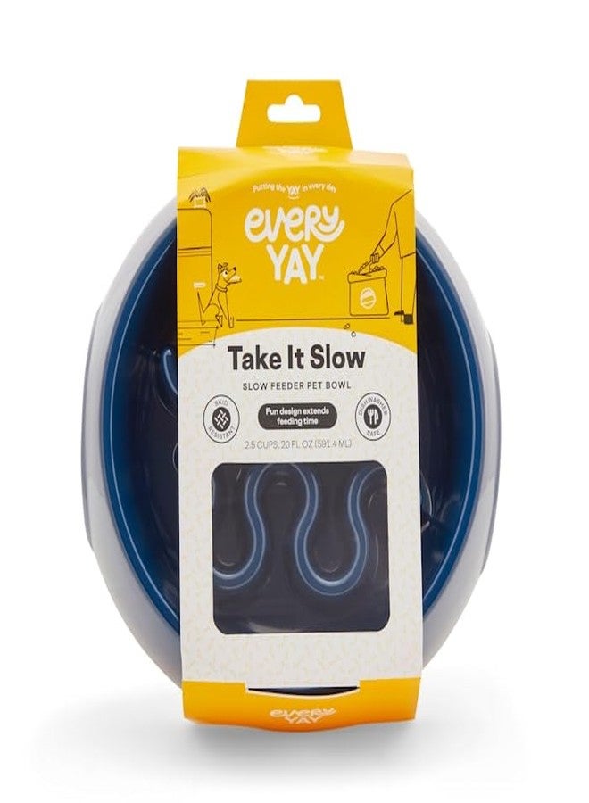 EveryYay Take it Slow Navy Plastic Slow Feeder Dog Bowl Small - Image 2