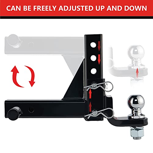 TYT Adjustable Trailer Hitch Ball Mount, 2" Towing Ball 7500 LBS, 9-1/2" Drop and 8-1/4" Rise, Fits 2-in Receiver with 2 Pin&Clips and 5/8" Premium Pin Lock for Heavy Duty Truck - Image 4