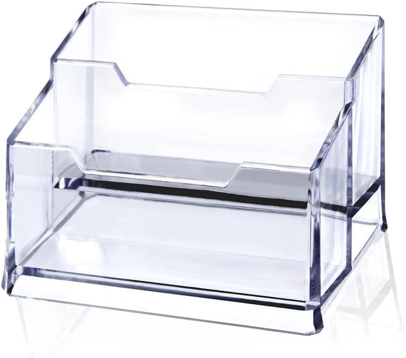 SNDIA 2-Tier Business Card Holder Stand – Acrylic Visiting Card Display Organizer for Office Desk, Reception, Countertop & Events (Clear) - Image 1