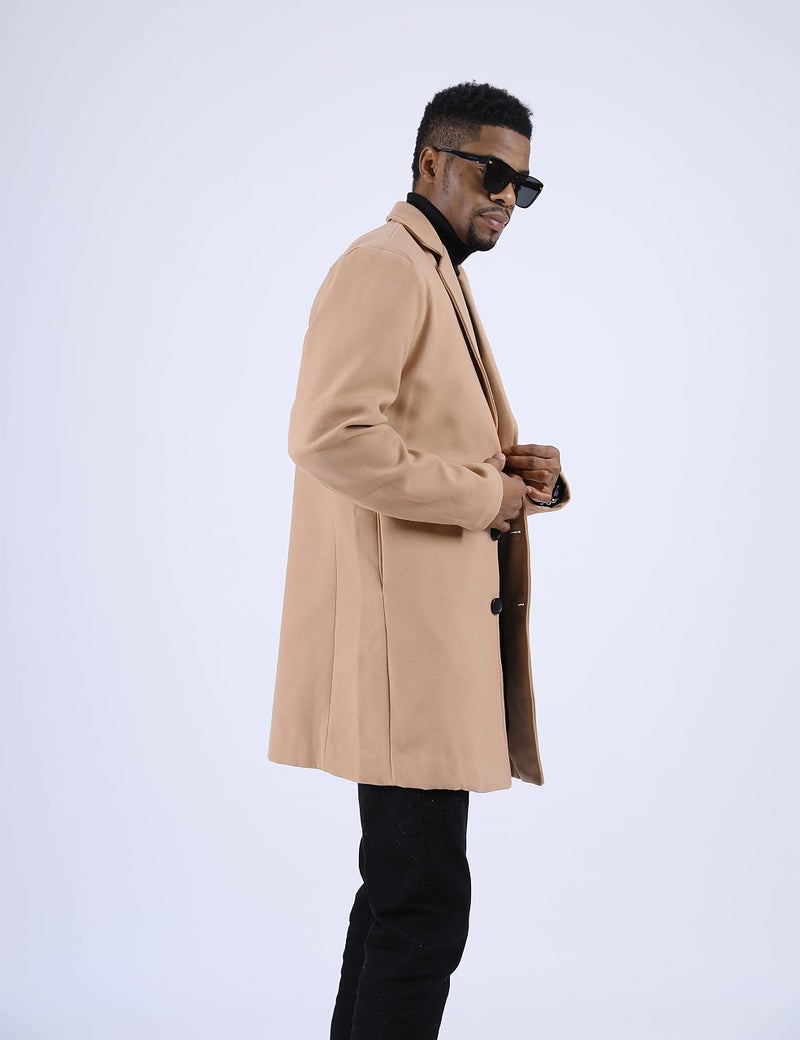 UANEO Mens Wool Blend Trench Coat Notch Lapel Camel Pea Coats Winter Overcoat (Khaki-XL) - Image 5