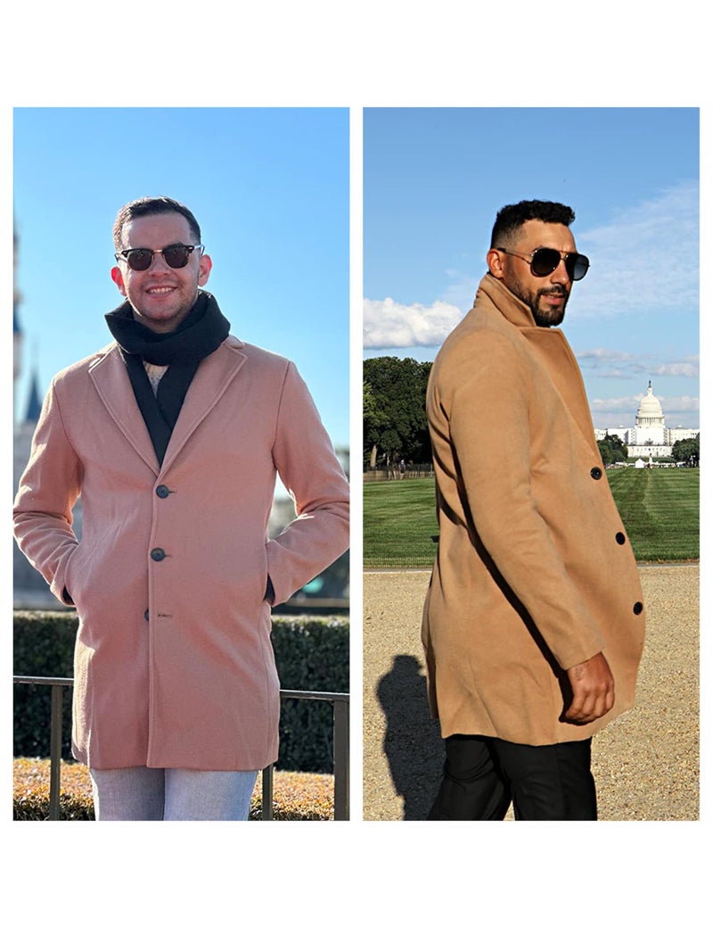 UANEO Mens Wool Blend Trench Coat Notch Lapel Camel Pea Coats Winter Overcoat (Khaki-XL) - Image 2