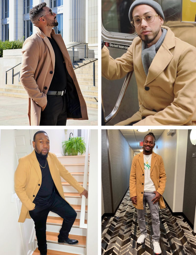 UANEO Mens Wool Blend Trench Coat Notch Lapel Camel Pea Coats Winter Overcoat (Khaki-XL) - Image 4