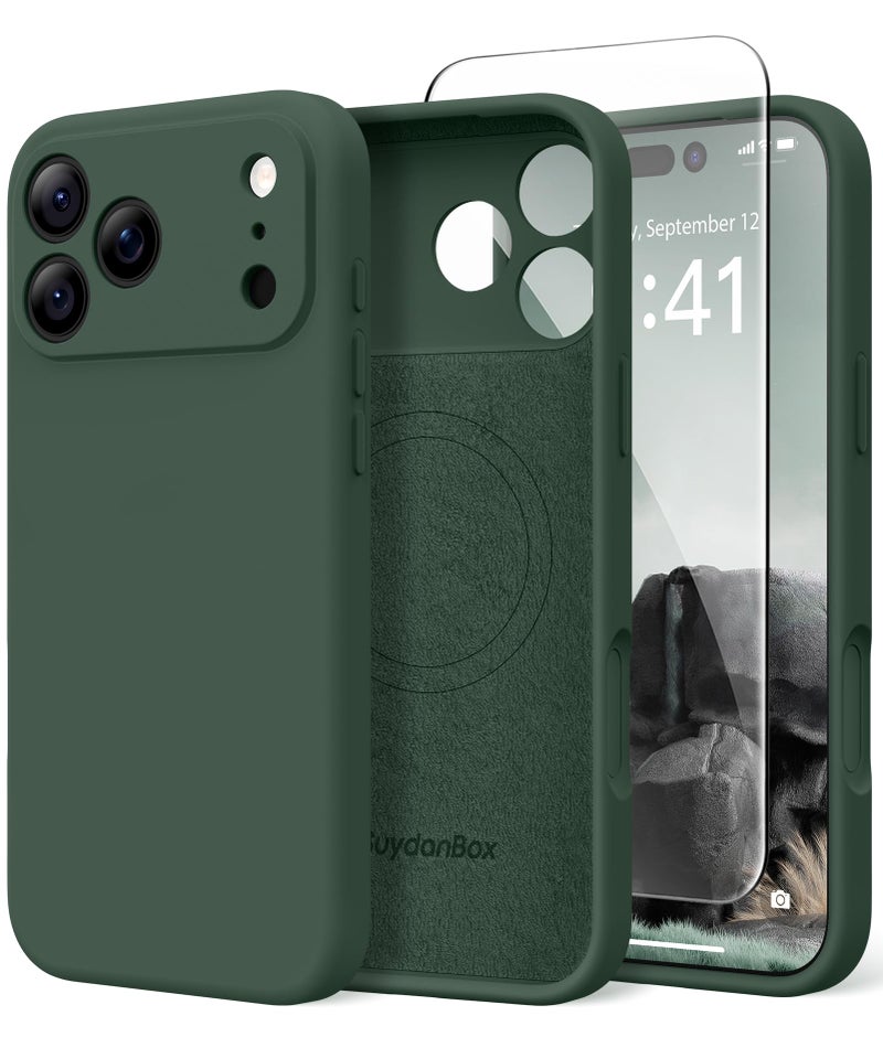 SuydanBox Magnetic for iPhone 17 Pro Max Case, Compatible with MagSafe, [Full Camera Protection][Screen Protector] Silicone Shockproof Protective Phone Case for iPhone 17 Pro Max 6.9", Alpine Green - Image 1