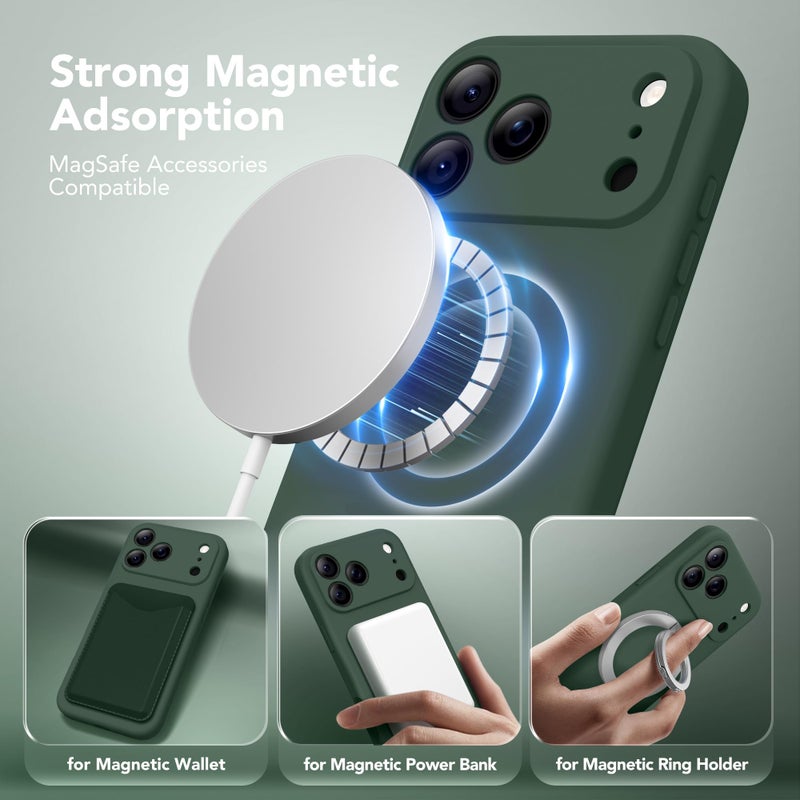 SuydanBox Magnetic for iPhone 17 Pro Max Case, Compatible with MagSafe, [Full Camera Protection][Screen Protector] Silicone Shockproof Protective Phone Case for iPhone 17 Pro Max 6.9", Alpine Green - Image 2