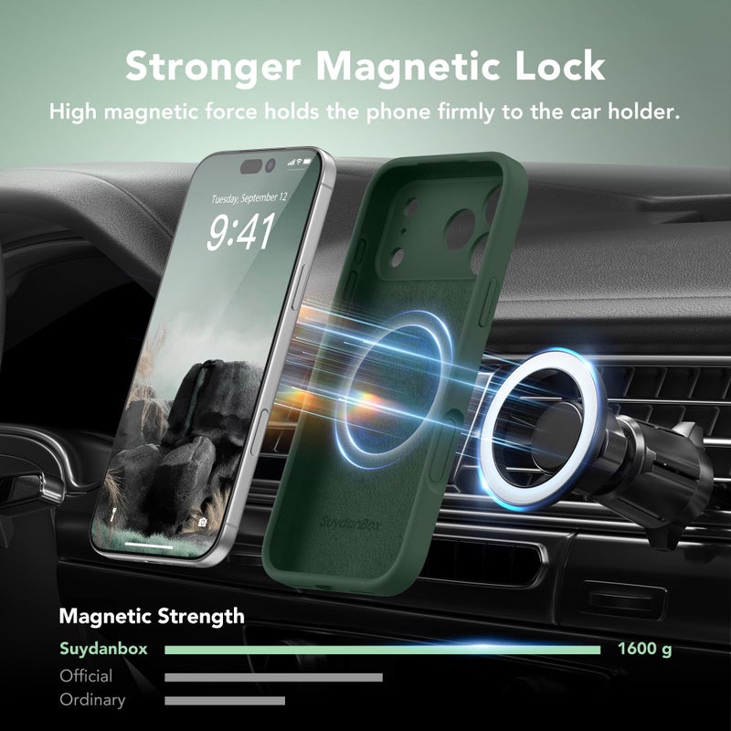 SuydanBox Magnetic for iPhone 17 Pro Max Case, Compatible with MagSafe, [Full Camera Protection][Screen Protector] Silicone Shockproof Protective Phone Case for iPhone 17 Pro Max 6.9", Alpine Green - Image 3